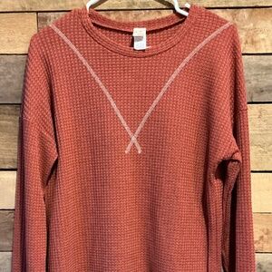7th Ray Womens S Long Sleeve Henley Shirt Waffle Knit Preppy Casual College Soft